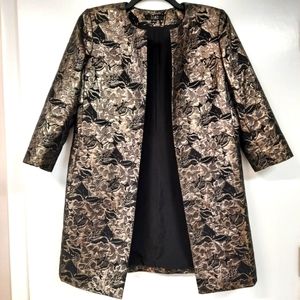 Alex Marie Brocade Metallic Gold Black Floral Print Blazer Jacket Women's Size M